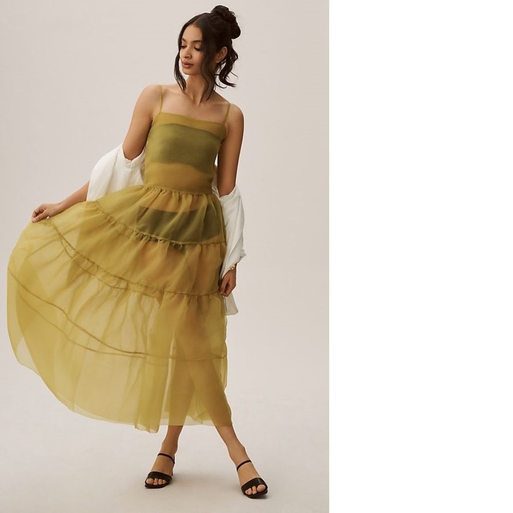 NEW Anthropologie OhSevenDays Tiered Sheer Midi Dress SIZE L NWT